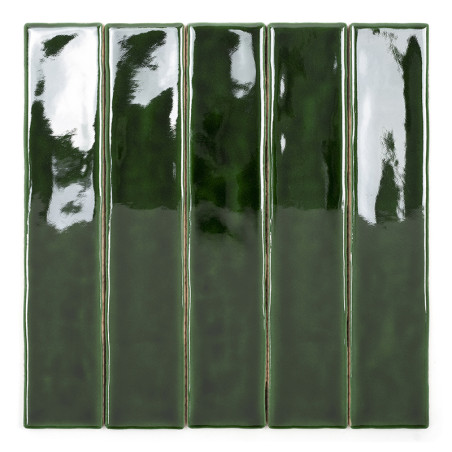Five glossy, rectangular, dark green tiles stand vertically aligned. They exhibit reflective surfaces, creating an elegant appea Five glossy, rectangular, dark green tiles stand vertically aligned. They exhibit reflective surfaces, creating an elegant appea