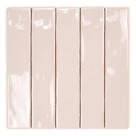 Five glossy, rectangular, light beige tiles are aligned vertically, reflecting light, and creating a smooth, sleek surface again