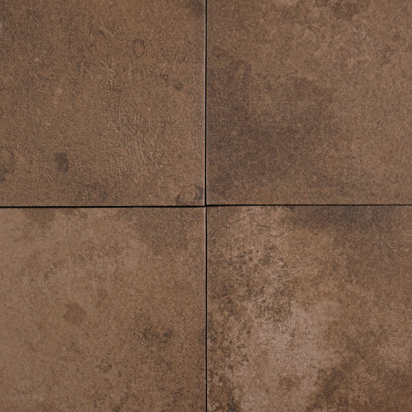Brown ceramic tiles, each with a textured surface, form a grid. They exhibit variations in shade, creating an earthy, natural lo Brown ceramic tiles, each with a textured surface, form a grid. They exhibit variations in shade, creating an earthy, natural lo
