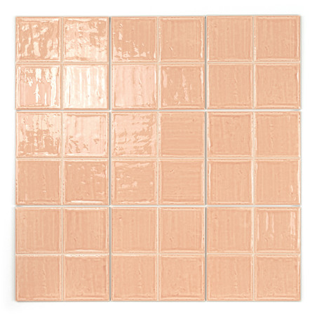 Grille quatre par quatre de carreaux de céramique brillants de couleur pêche. chaque carreau est carré, lisse et uniformément es