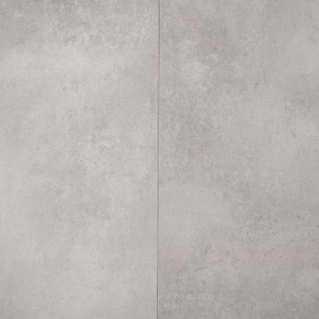 Carreau de céramique gris avec une surface texturée subtile, divisée par une fine ligne verticale. La texture ressemble au béton