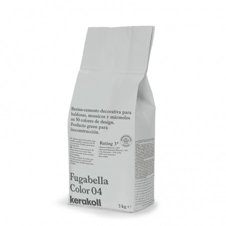 De tas staat rechtop en toont de tekst in het Spaans voor `Fugabella Color 04` harscement van Kerakoll in een neutrale verpakkin De tas staat rechtop en toont de tekst in het Spaans voor `Fugabella Color 04` harscement van Kerakoll in een neutrale verpakkin