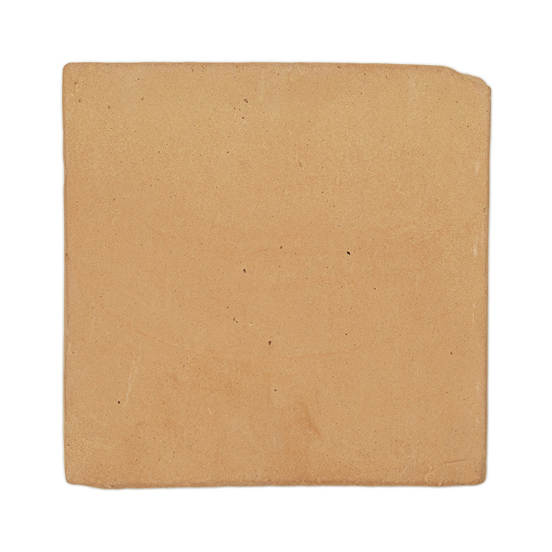 Square terracotta tile, resting flat, surrounded by a plain white background.
