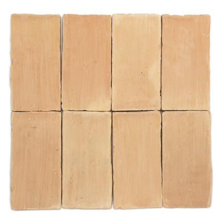 Eight rectangular terracotta tiles are neatly arranged in two rows against a plain, white background.