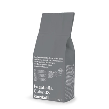 Die Tasche steht aufrecht und zeigt den Text für dekorative Zwecke aus Harz und Zement in einer grauen Verpackung. „Fugabella Co