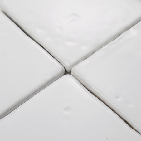 Los azulejos de terracota blanca están colocadas muy juntas, formando una superficie lisa y conectada con sutiles hoyuelos, que 