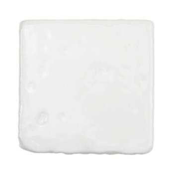 Un carreau de terre cuite blanche lisse et brillante est isolé sur un fond uni et sans relief.