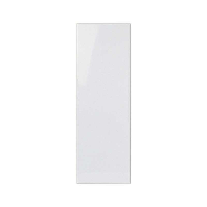 A rectangular, glossy white tile reflects light, positioned against a plain background, suggesting a clean, modern design for in