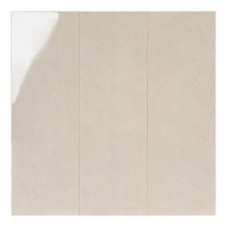 A beige tile surface divided into three equal vertical segments, with a white reflective area in the top left corner, creating a