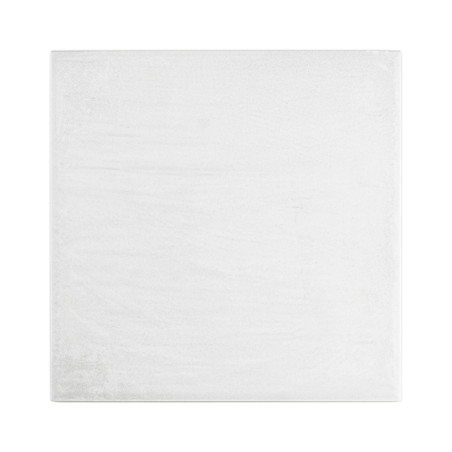 A white, glossy ceramic tile lies flat against a plain background, showcasing its smooth texture and square shape.