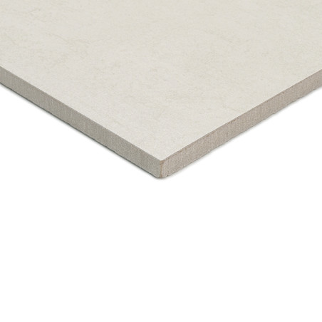 A square, beige ceramic tile lies flat against a white background, with a smooth matte surface and clean, sharp edges.