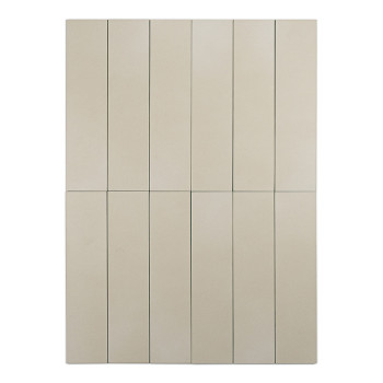 Le carreau beige rectangulaire, orienté verticalement, affiche une finition lisse et mate sur un fond blanc uni. Aucun texte n'e
