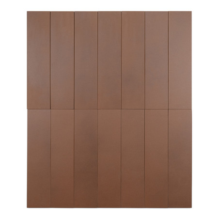 Una cuadrícula de azulejos rectangulares, cada uno de un color marrón uniforme, alineados en filas verticales con líneas sutiles