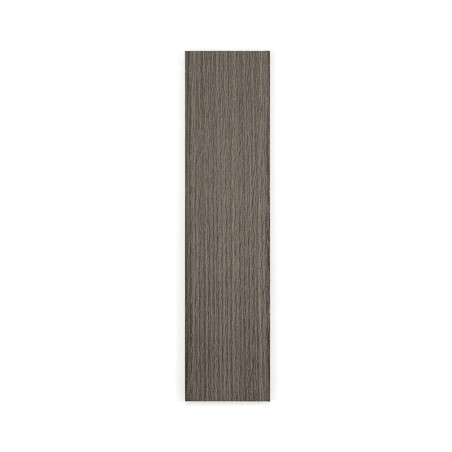 A rectangular, textured gray tile, simulating a wood grain pattern, lies flat on a plain white background. A rectangular, textured gray tile, simulating a wood grain pattern, lies flat on a plain white background.