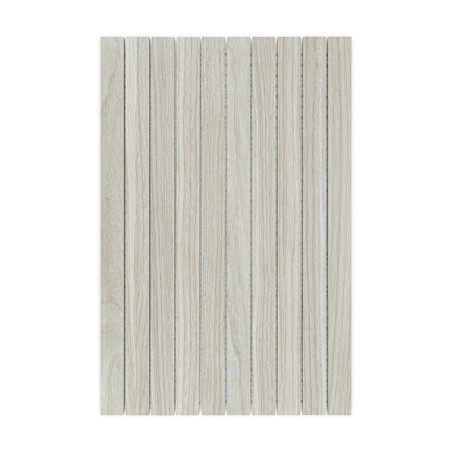 Hellbeige rechteckige Fliese mit schmalen vertikalen Lamellen. Die Fliese imitiert eine Holzstruktur und sorgt so für ein elegan Hellbeige rechteckige Fliese mit schmalen vertikalen Lamellen. Die Fliese imitiert eine Holzstruktur und sorgt so für ein elegan