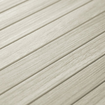 Glatte, beige rechteckige Fliesen, die linear angeordnet sind und an Holzbretter erinnern, wodurch ein einheitliches, natürliche