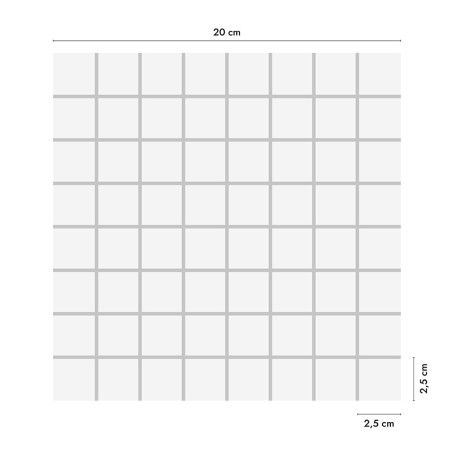 De afbeelding toont een raster van kleine, vierkante tegels van elk 2,5 cm, gerangschikt in een groter vierkant van 20 cm, met a De afbeelding toont een raster van kleine, vierkante tegels van elk 2,5 cm, gerangschikt in een groter vierkant van 20 cm, met a