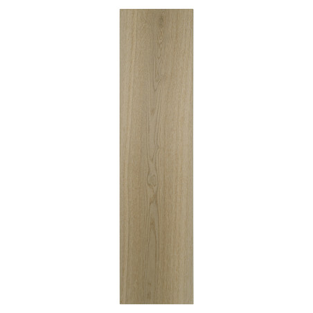 Un azulejo cerámico rectangular de color beige que imita la veta de la madera natural y es adecuada para aplicaciones de pisos o