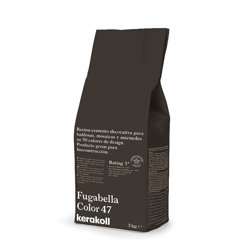 Der Beutel mit Harzzement steht aufrecht und bietet dekorative Oberflächenlösungen. Der Text lautet: „Fugabella Color 47 kerakol