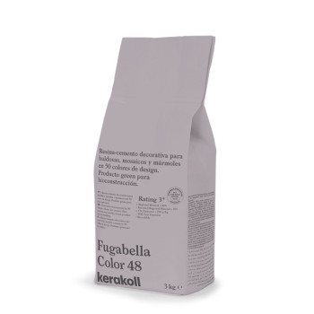 Auf dem Ständer steht eine Tasche mit der Aufschrift „Fugabella Color 48, kerakoll“, die für die Verwendung mit dekorativen Flie